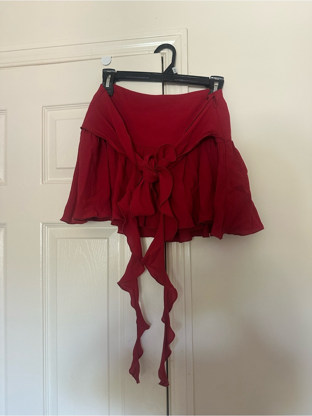 Blumarine Crimson Ruffle Tie-Front Mini Skirt